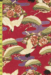 Asian - Cranes, Pines & Peony Floral Clouds - TP-501-215 - Rosey Red - ON SALE - SAVE 20%
