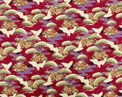 Asian - Cranes, Pines & Peony Floral Clouds - TP-501-215 - Rosey Red - ON SALE - SAVE 20%