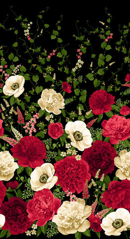 FLORAL - Carina Carnation & Poppy Floral Clusters - Black - PANEL