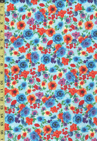 *Novelty - Timeless Treasures Colorful Floating Flowers - Fleur-C8415 - Aqua - ON SALE - SAVE 20% - BY THE YARD