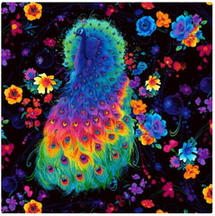 *Novelty - Timeless Treasures Rainbow Peacock & Flowers - Plume- C8412 - Black - ON SALE - Save 20% - By the Yard