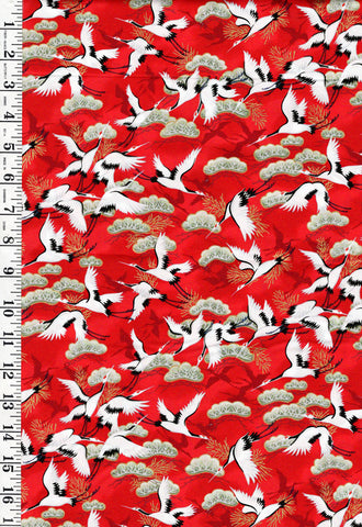 Asian - Small Cranes Flying & Japanese Pines - TX-21-11 - Red