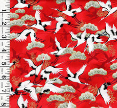 Asian - Small Cranes Flying & Japanese Pines - TX-21-11 - Red