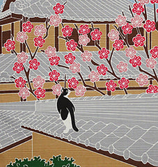 Furoshiki  - Tama Cat on Roof with Plum Blossoms
