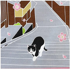Furoshiki - Japanese Wrapping Cloth - Tama Cat out for a Walk - Pink