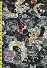 *Japanese - KOKKA Todoroki Dragons in the Clouds - Dobby Weave - YGA-49110-3A40 - Black