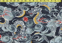 *Japanese - KOKKA Todoroki Dragons in the Clouds - Dobby Weave - YGA-49110-3B32 - Indigo
