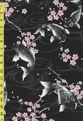 Japanese - KOKKA Todoroki Koi & Cherry Blossoms - Dobby Weave - YGA-49110-D40 - Black