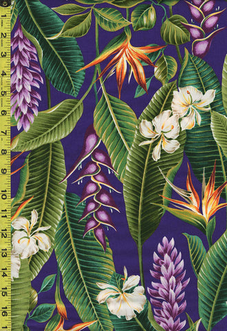 *Tropical - Floral Tropical Jungle with Bird of Paradise, Orchids and Heliconia - NS-504R - Purple