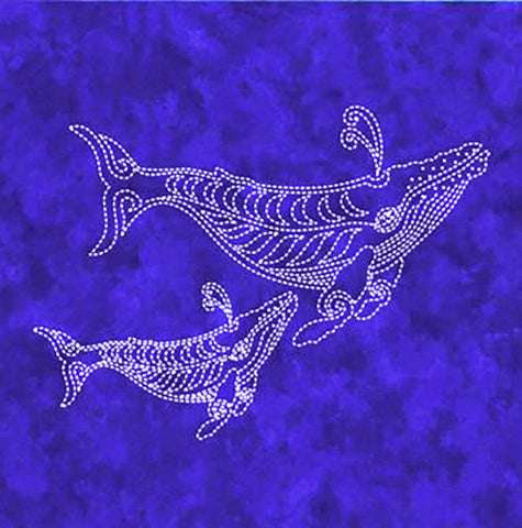 Sashiko - Pre-printed Sea Life Panel - Two Whales