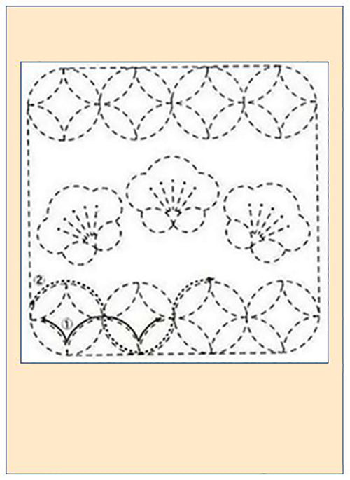 Sashiko Pre-printed Sampler - # 0679 Ume & Maru-Shippo - Beige - ON SALE