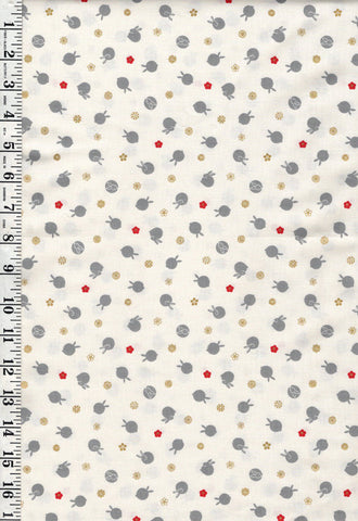 Quilt Gate - Usagi Collection - Tiny Floating Bunnies & Plum Blossoms - HR3420-11A - Ivory
