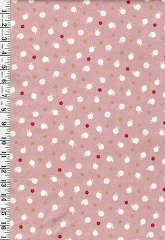 Quilt Gate - Usagi Collection - Tiny Floating Bunnies & Plum Blossoms - HR3420-11B - Mauve - Soft Rosey Pink
