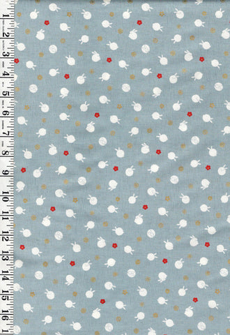 *Quilt Gate - Usagi Collection - Tiny Floating Bunnies & Plum Blossoms - HR3420-11C - Soft Blue Gray