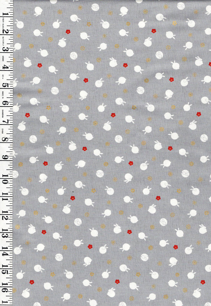 Quilt Gate - Usagi Collection - Tiny Floating Bunnies & Plum Blossoms - HR3420-11D - Gray