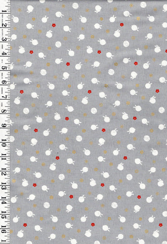 *Quilt Gate - Usagi Collection - Tiny Floating Bunnies & Plum Blossoms - HR3420-11D - Gray