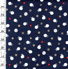 Quilt Gate - Usagi Collection - Tiny Floating Bunnies & Plum Blossoms - HR3420-11E - Navy - Last 1 7/8 yards