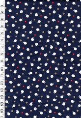 Quilt Gate - Usagi Collection - Tiny Floating Bunnies & Plum Blossoms - HR3420-11E - Navy - Last 1 7/8 yards