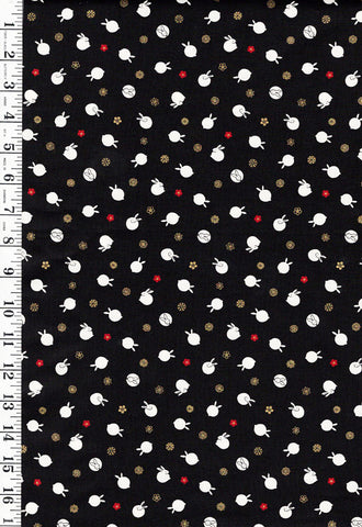 *Quilt Gate - Usagi Collection - Tiny Floating Bunnies & Plum Blossoms - HR3420-11F - Black