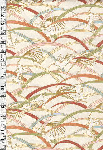 *Quilt Gate - Usagi Collection - Playful Bunnies & Colorful Grasses - HR3420-13A - Natural
