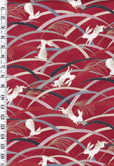 Quilt Gate - Usagi Collection - Playful Bunnies & Colorful Grasses - HR3420-13D - Red