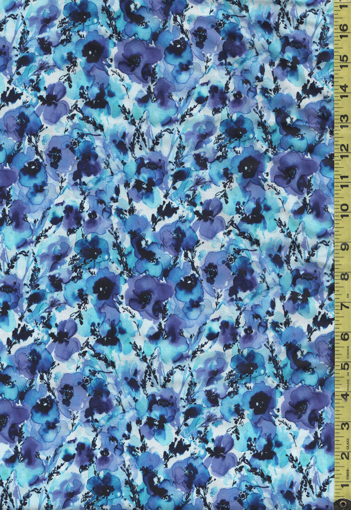 *Floral - Wild Blue & Purple Pansies - WELD-20245-73 - Lake Blue - SALE - SAVE 20%