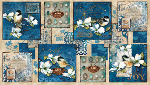 Novelty - Feather Your Nest - Chickadees & Magnolia Blossoms - PANEL