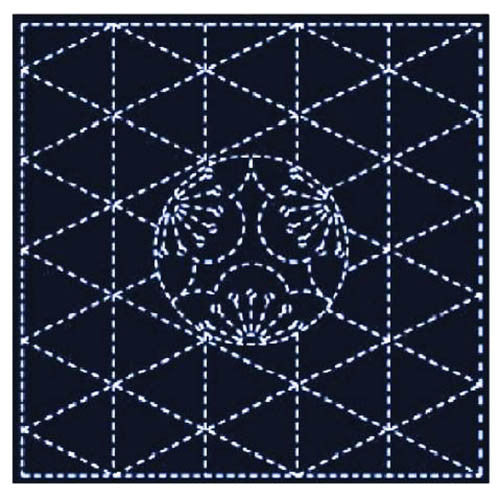 Sashiko Pre-printed Sampler - Yokota # 843S-206 - Sashiko Ume Mon & Diamonds - Navy