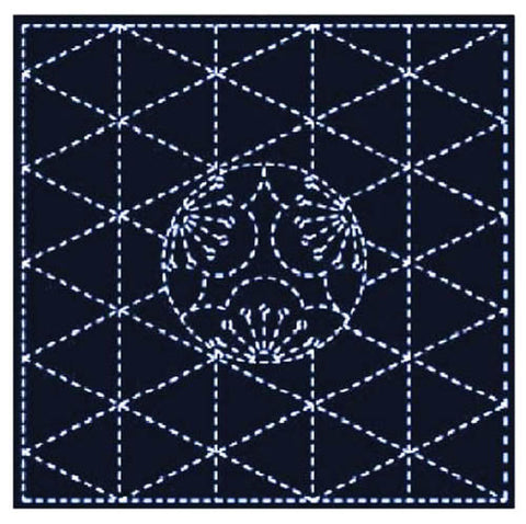 Sashiko Pre-printed Sampler - Yokota # 843S-206 - Sashiko Ume Mon & Diamonds - Navy