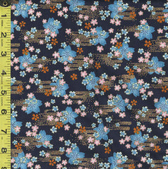 *Japanese - Yamaoka Small Floating Cherry Blossoms & Gold Metallic Clouds - Y-15000-186D - Dark Navy