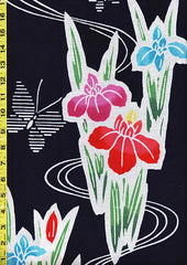 Yukata Fabric - 010 - Large Colorful Iris & Butterflies