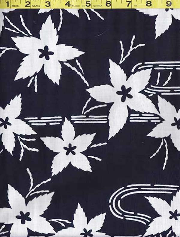 Yukata Fabric - 015 - Floating Leaves & River Swirls