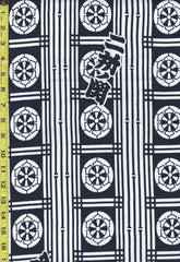 Yukata Fabric - 566 - Wheels, Bars & Kanji - Indigo & White