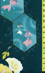 Yukata Fabric - 527 - Goldfish & Morning Glories - Prussian Blue