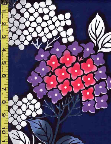 Yukata Fabric - 203 - Pink, Purple & Green Hydrangea - Blue