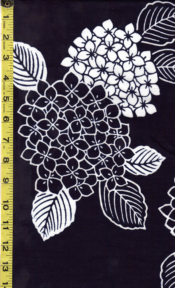 Yukata Fabric - 504 - Large Hydrangea Blossoms - Dark Navy-Indigo