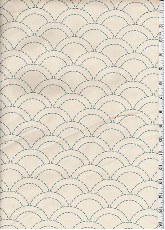 Sashiko Fabric - Pre-printed Sashiko Fabric - Wave Design (Seigaiha) - Natural - SP07