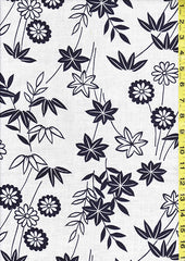 Yukata Fabric - 103 - Mums, Maple Leaves & Bamboo - White