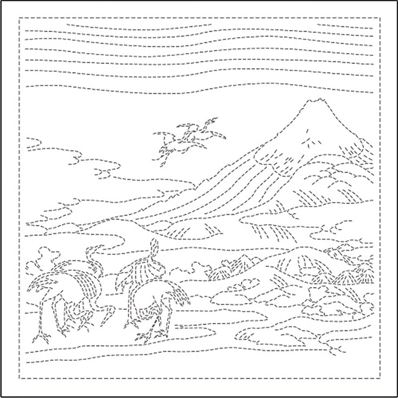 *Sashiko Pre-printed Sampler - Hokusai "Soushuu Umezawa-no-Hidari"  - Seven Cranes - # 1095 - White