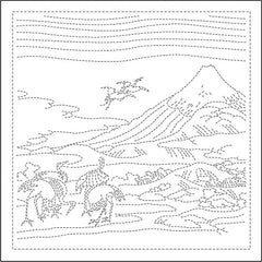 Sashiko Pre-printed Sampler - Hokusai "Soushuu Umezawa-no-Hidari"  - Seven Cranes - # 1095 - White