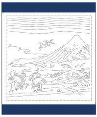 *Sashiko Pre-printed Sampler -  Hokusai "Soushuu Umezawa-no-Hidari"  - Seven Cranes - # 2095 - Navy