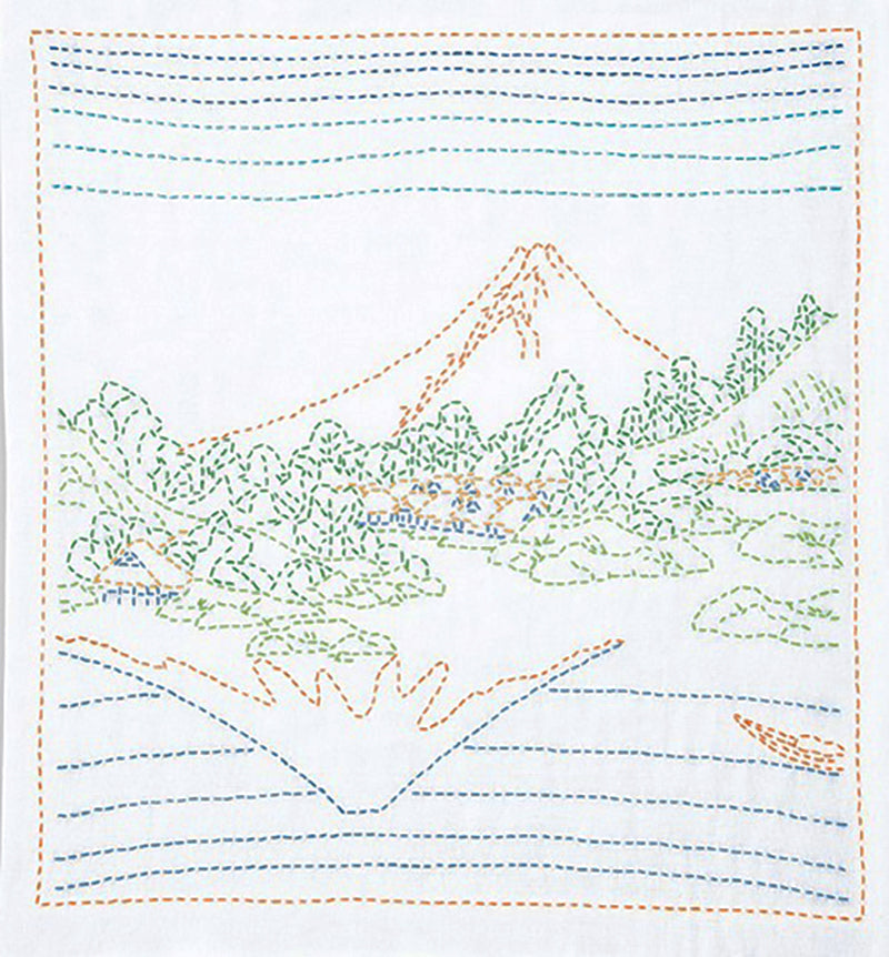 *Sashiko Pre-printed Sampler KIT - "Koushuu Misaka Suimen" - Mt. Fuji Lake Reflection - SK-410 - White