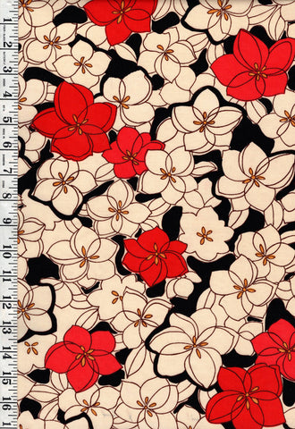 967 - Japanese Wool - Spicey Camellias - Black