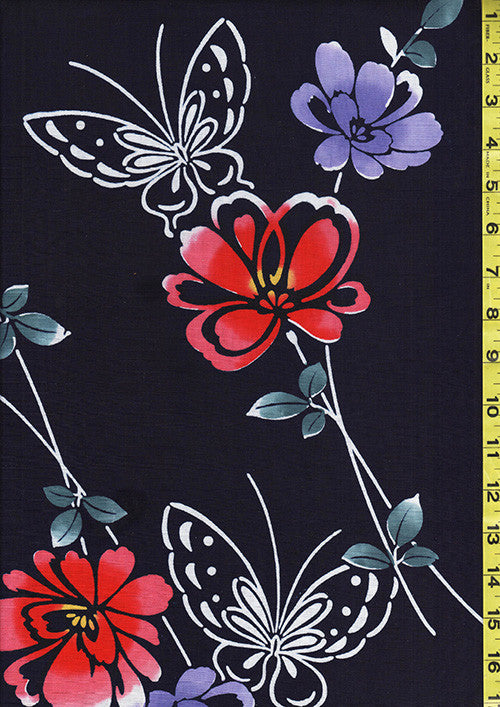 Yukata Fabric - 101 - Butterflies & Colorful Flowers