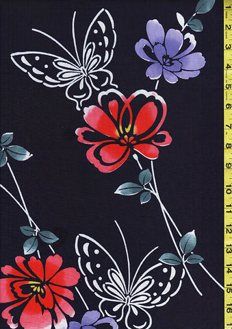 Yukata Fabric - 101 - Butterflies & Colorful Flowers